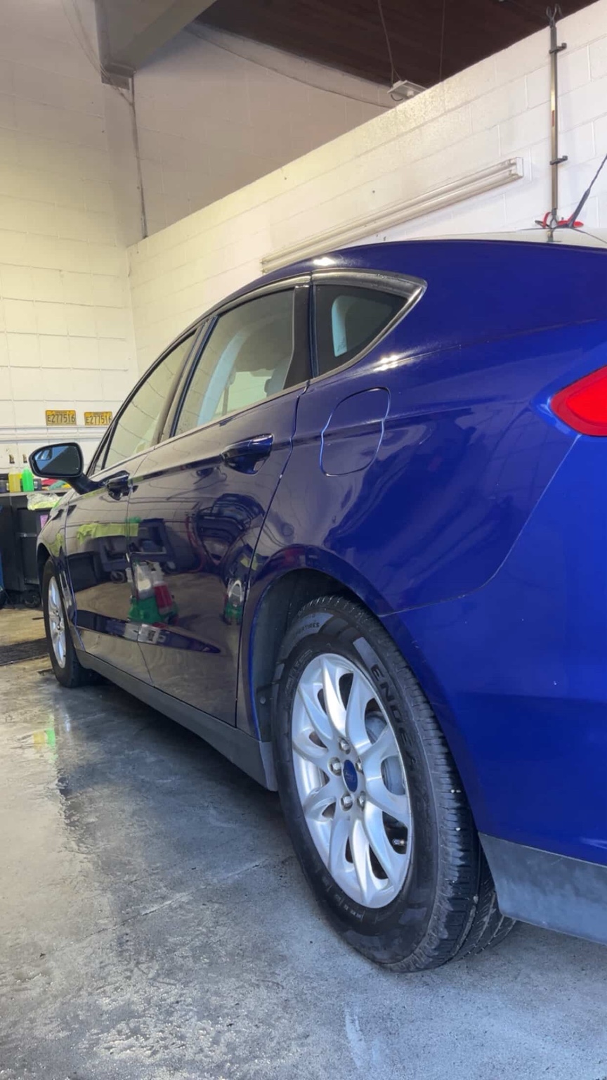 Blue sedan detail